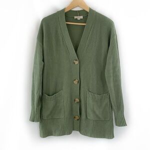 LOFT Olive Green Button Front Cardigan Sweater